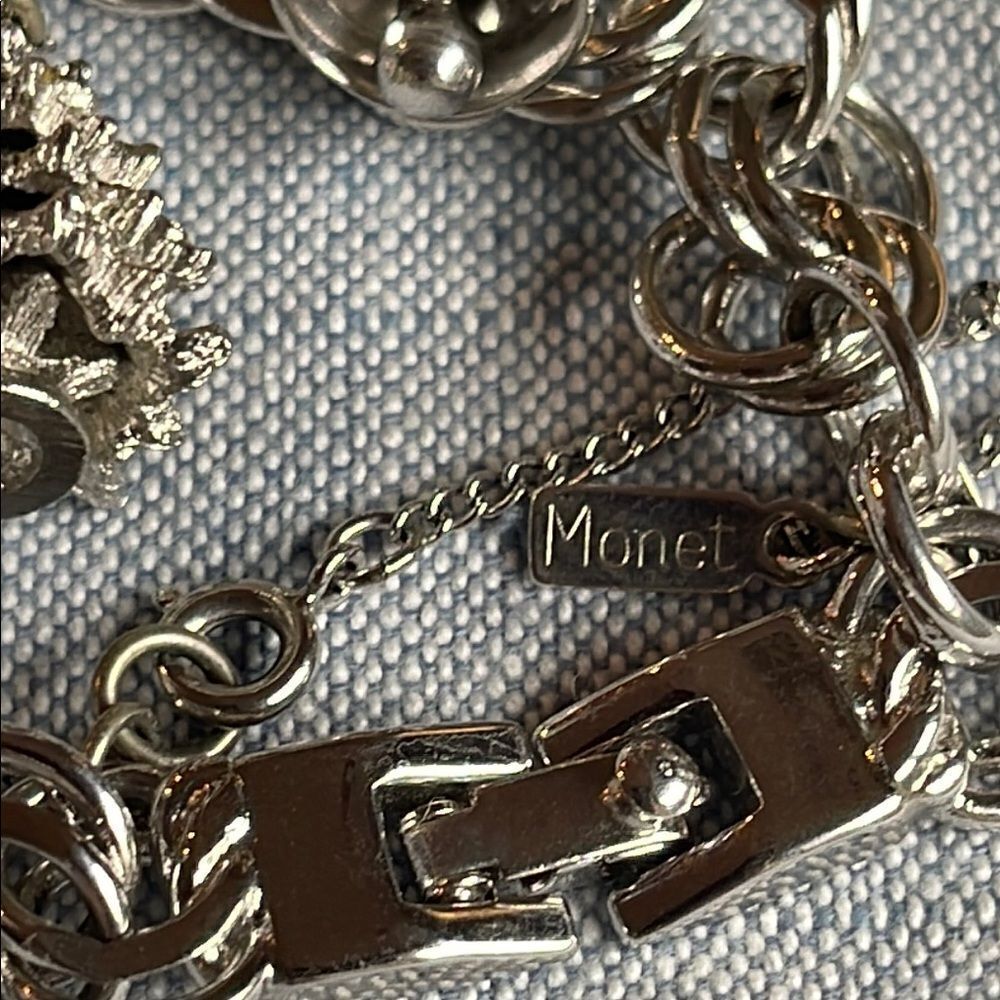 Silver Charm Bracelet by Monet Double hoop vintage silver - Picture 6 of 7